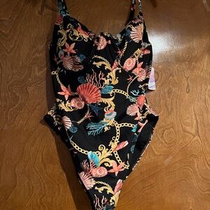 Forever 21 Black and gold Sea Life One Piece